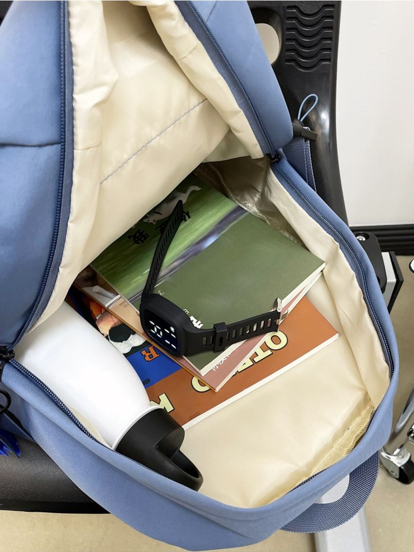 Letter Graphic Buckle Decor Mesh Panel Functional Backpack Without Bag Charm