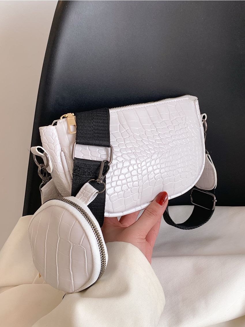 Crocodile Embossed Shoulder Bag With Coin Purse