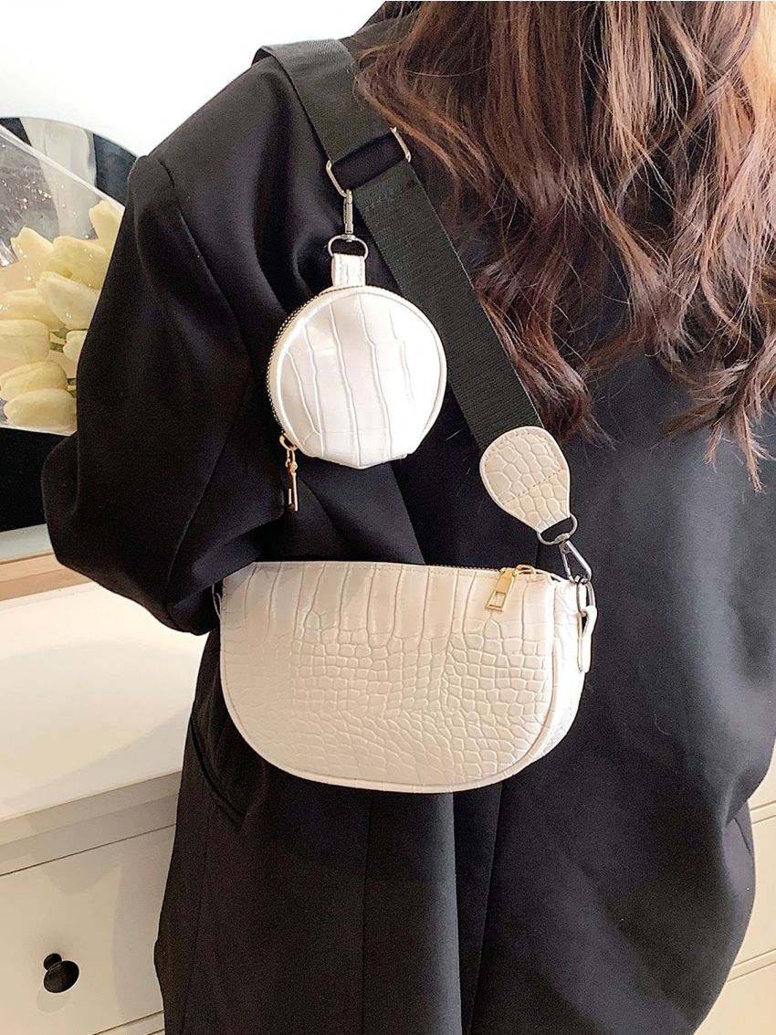 Crocodile Embossed Shoulder Bag With Coin Purse