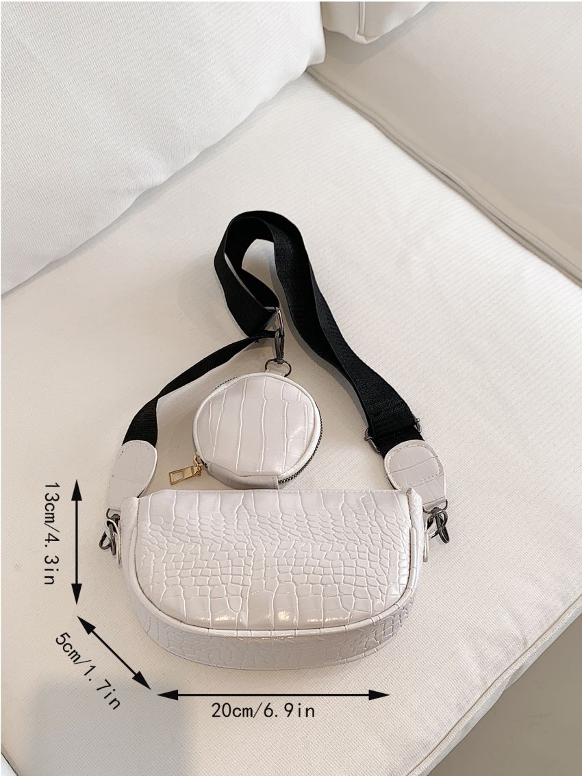 Crocodile Embossed Shoulder Bag With Coin Purse