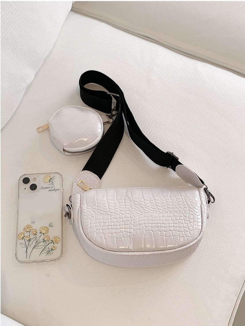 Crocodile Embossed Shoulder Bag With Coin Purse