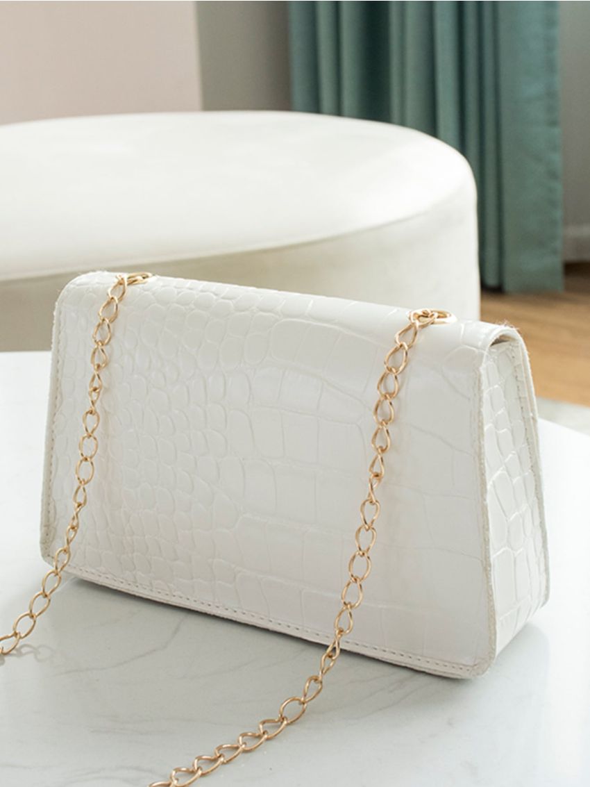 Mini Crocodile Embossed Twist Lock Flap Chain Square Bag