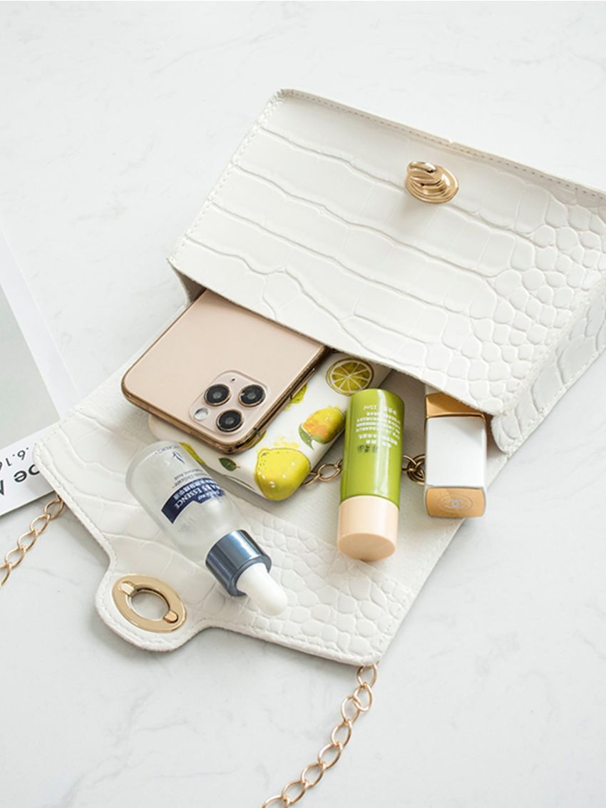 Mini Crocodile Embossed Twist Lock Flap Chain Square Bag