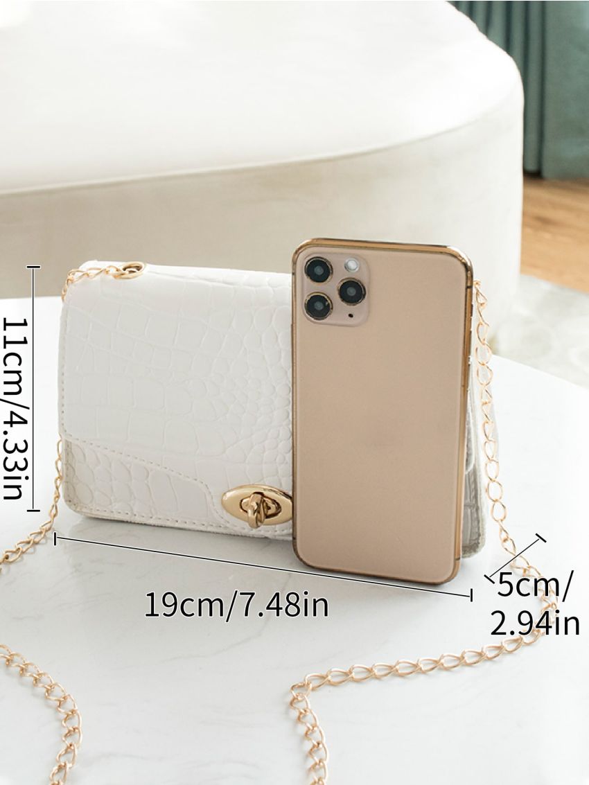 Mini Crocodile Embossed Twist Lock Flap Chain Square Bag