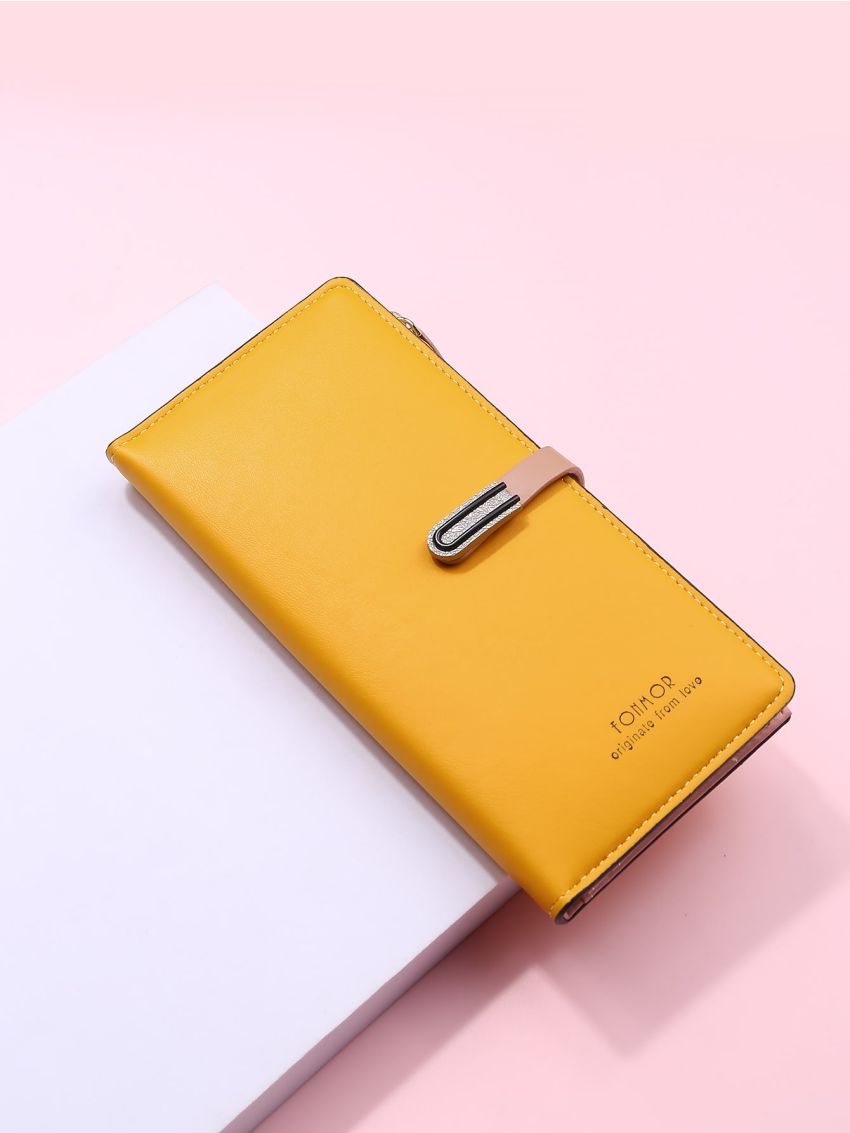 Slogan Graphic Pressed Button Long Wallet