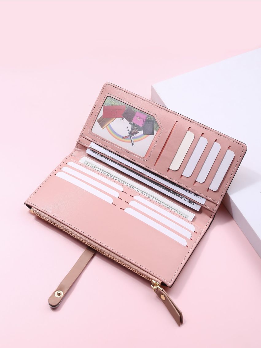 Slogan Graphic Pressed Button Long Wallet