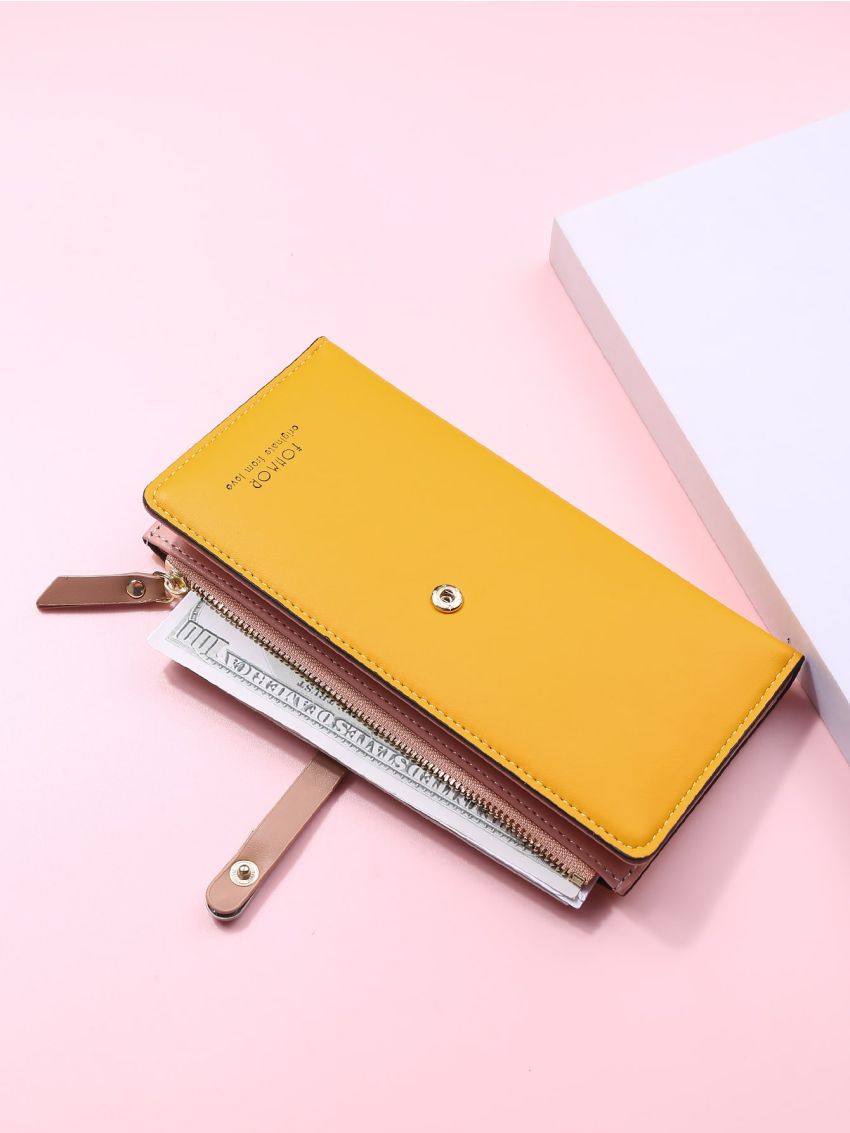 Slogan Graphic Pressed Button Long Wallet