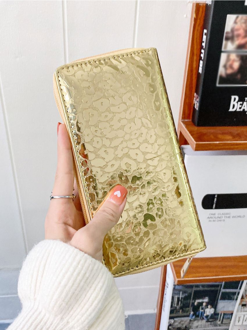 Metallic Leopard Graphic Long Wallet