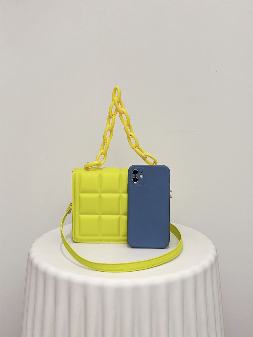 Mini Minimalist Embossed Chain Decor Crossbody Bag