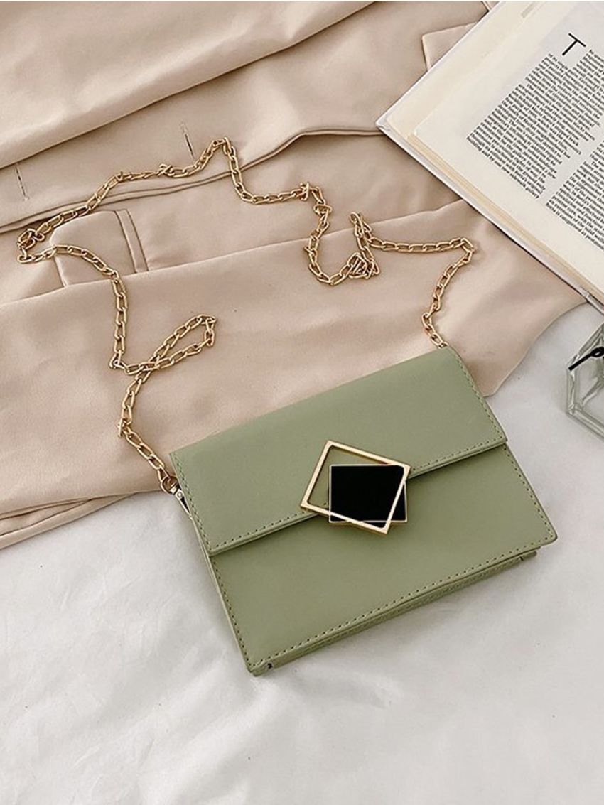 Metal Decor Flap Buckle Square Bag