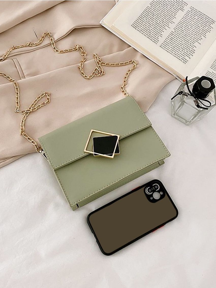 Metal Decor Flap Buckle Square Bag
