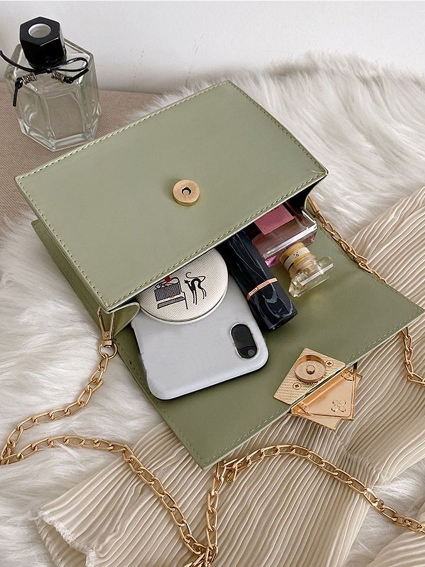 Metal Decor Flap Buckle Square Bag