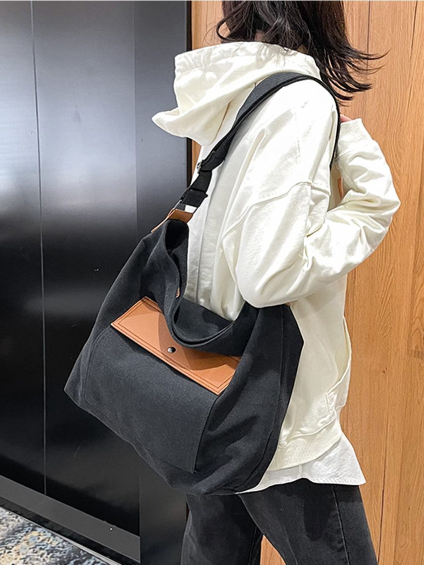 Two Tone Pocket Front Design Bucket Bag