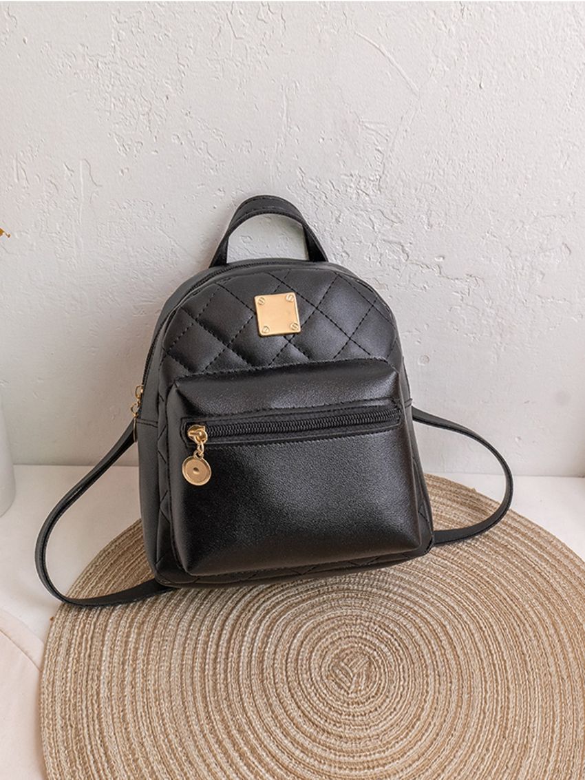 Quilted Detail Metal Decor Classic Backpack