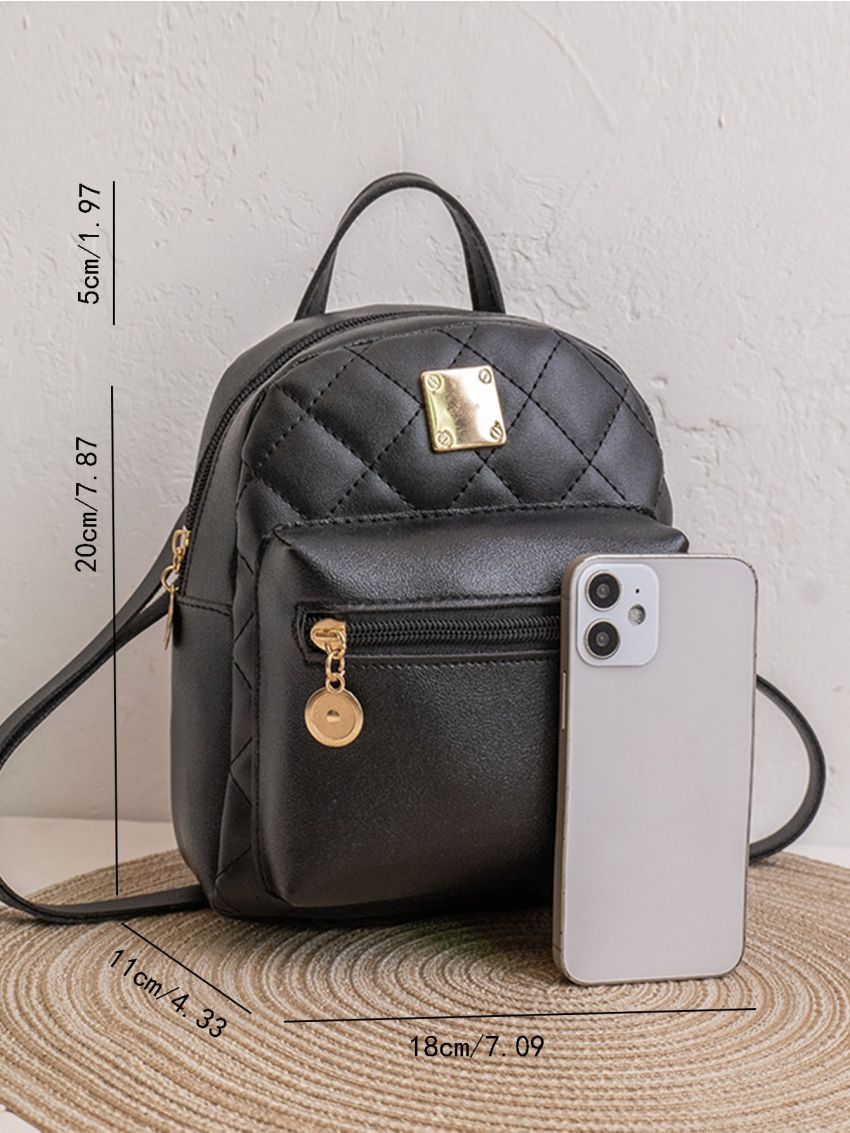 Quilted Detail Metal Decor Classic Backpack