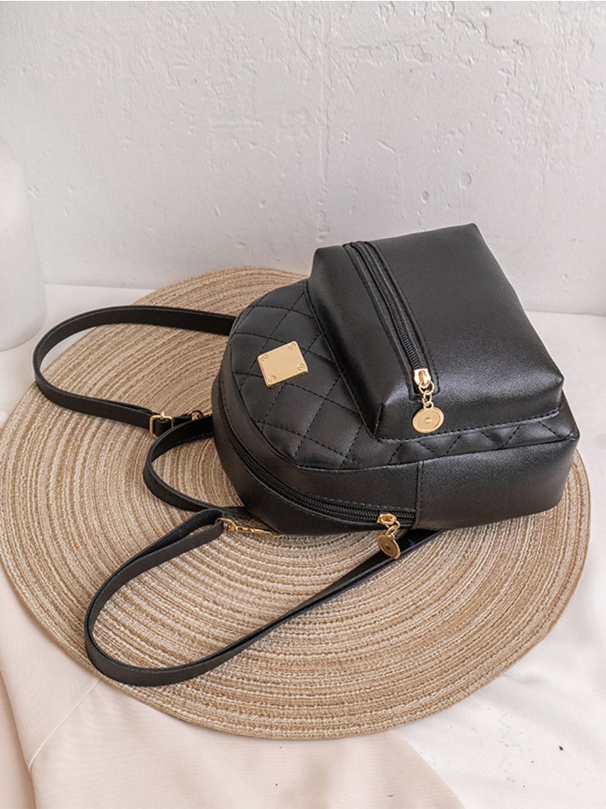 Quilted Detail Metal Decor Classic Backpack