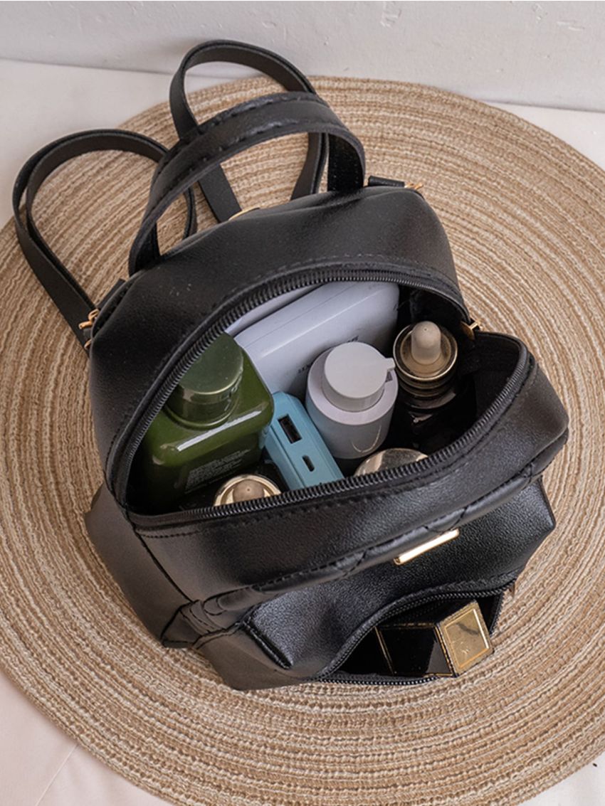 Quilted Detail Metal Decor Classic Backpack