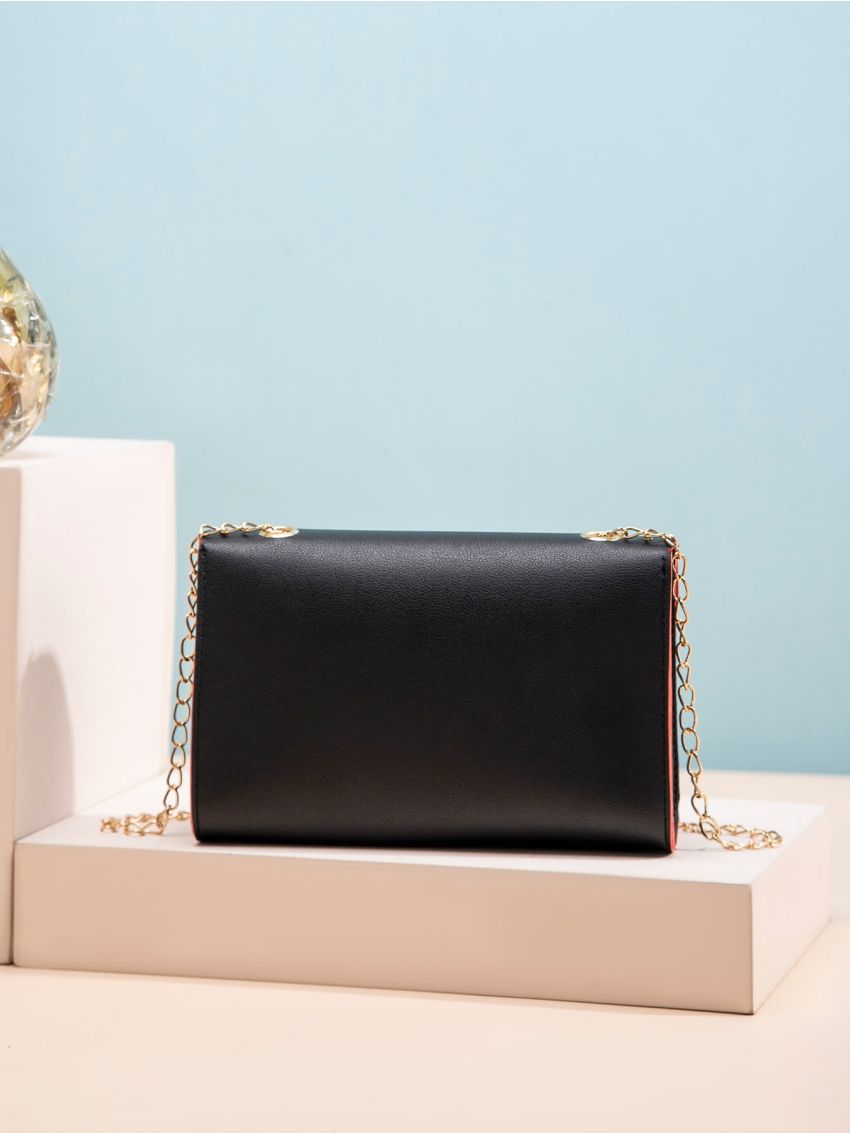 Studded Decor Flap Chain Square Bag