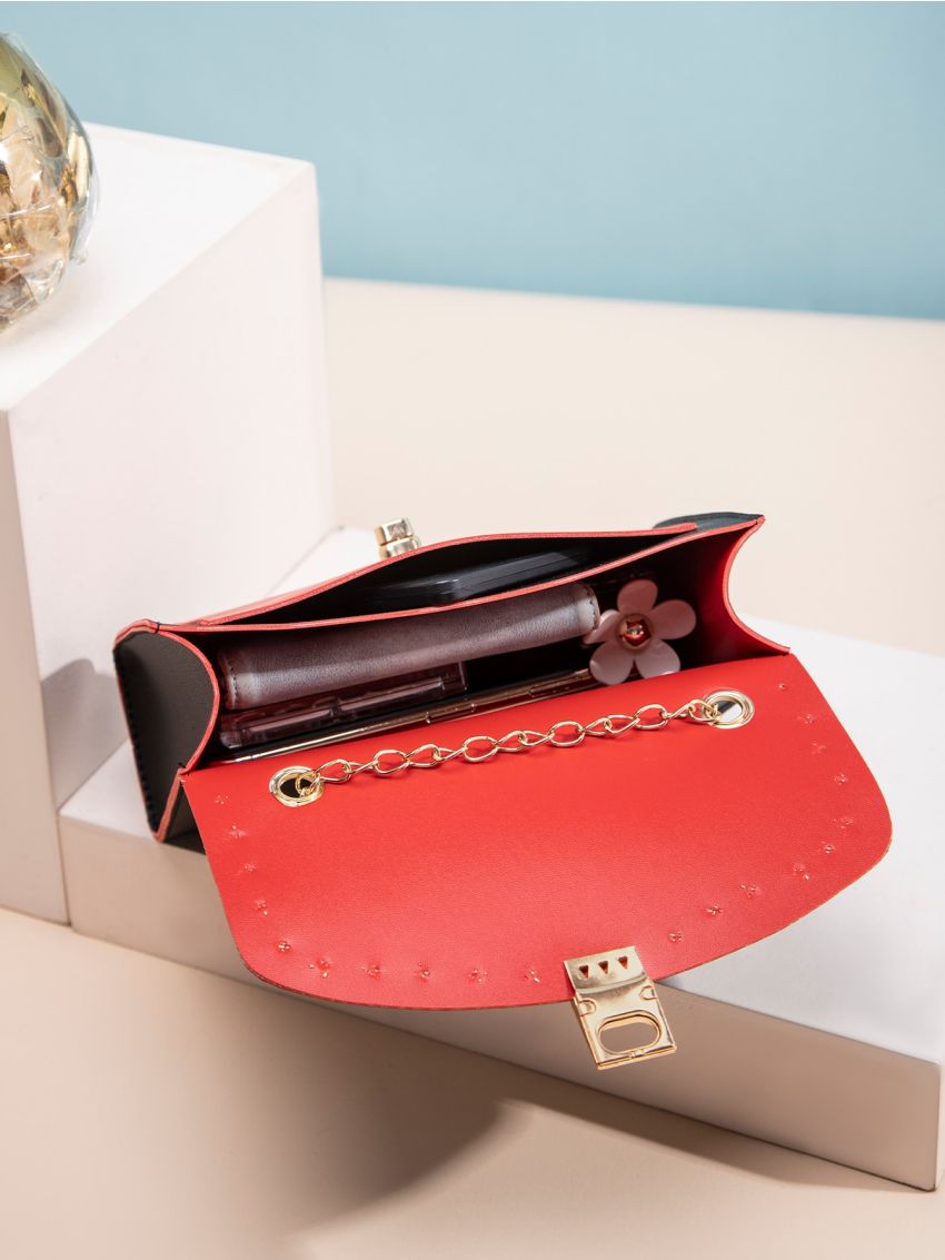 Studded Decor Flap Chain Square Bag