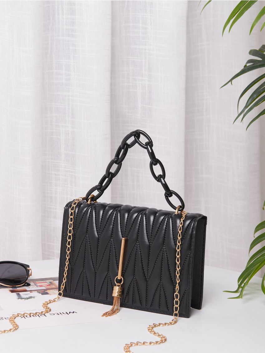 Mini Chevron Tassel Decor Flap Square Bag