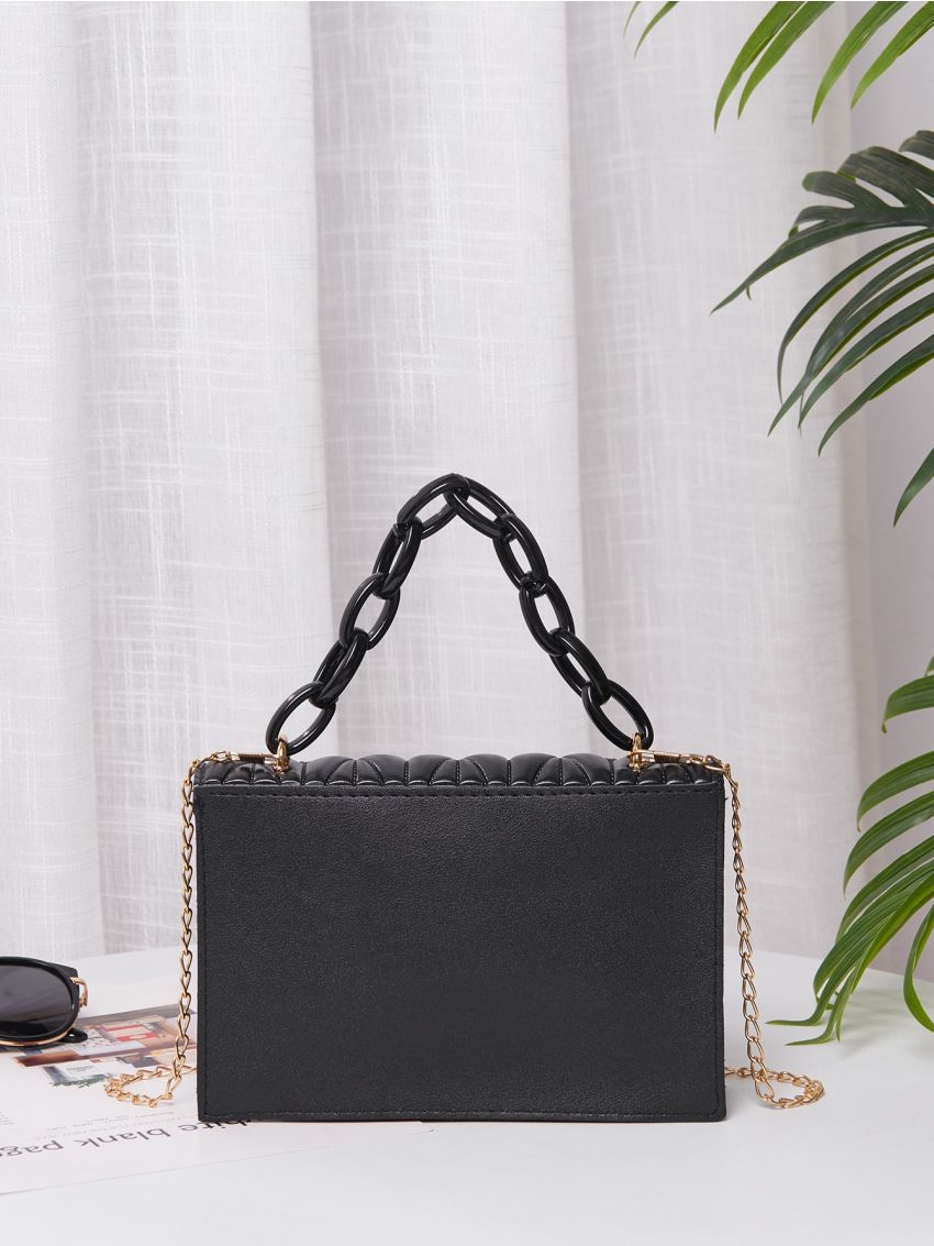 Mini Chevron Tassel Decor Flap Square Bag