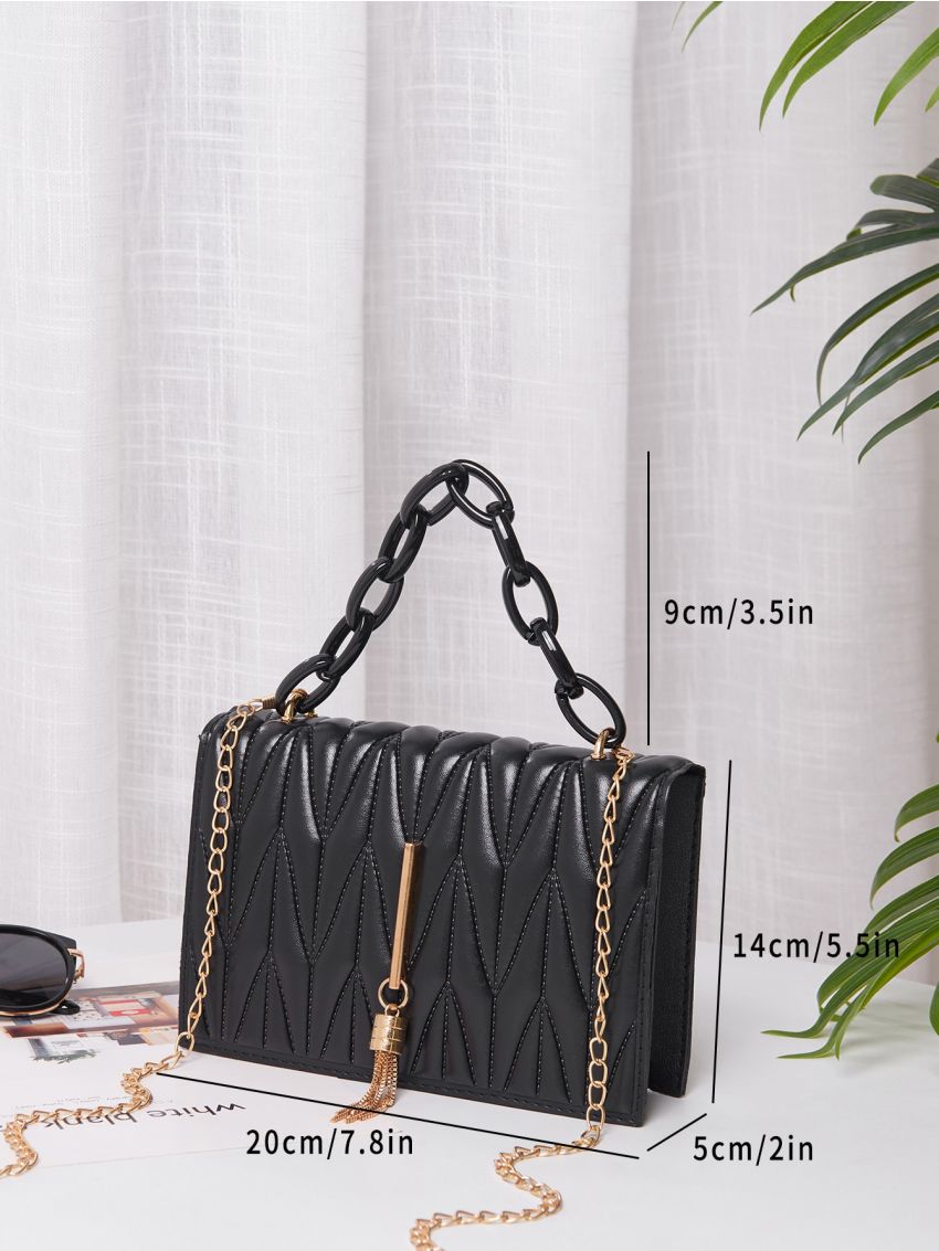 Mini Chevron Tassel Decor Flap Square Bag