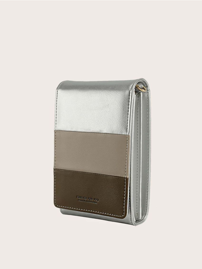 Color Block Slogan Graphic Phone Wallet