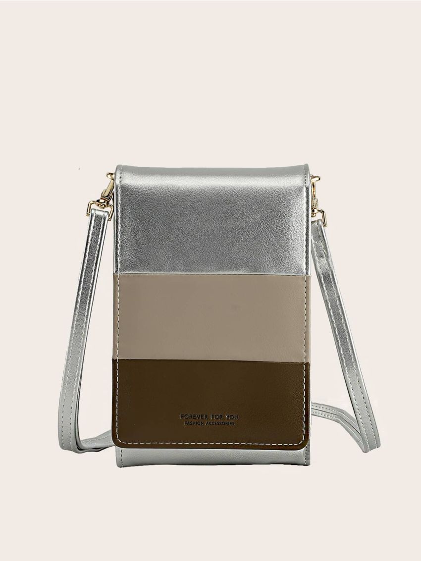 Color Block Slogan Graphic Phone Wallet