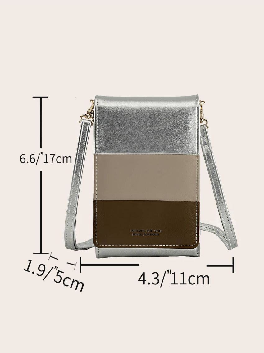 Color Block Slogan Graphic Phone Wallet