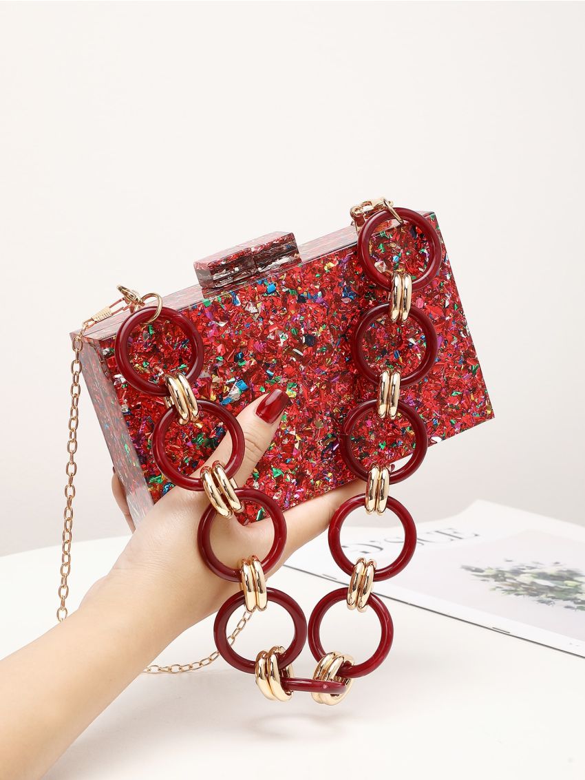 Mini Confetti Graphic Chain Box Bag