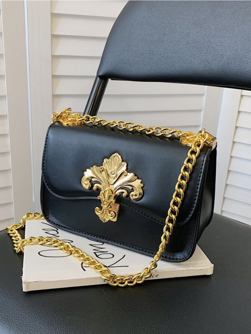 Metal Lock Design Chain Square Bag