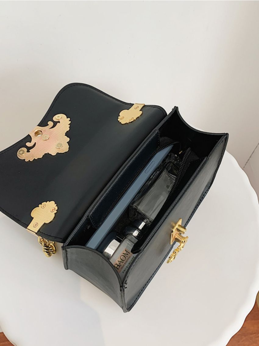 Metal Lock Design Chain Square Bag