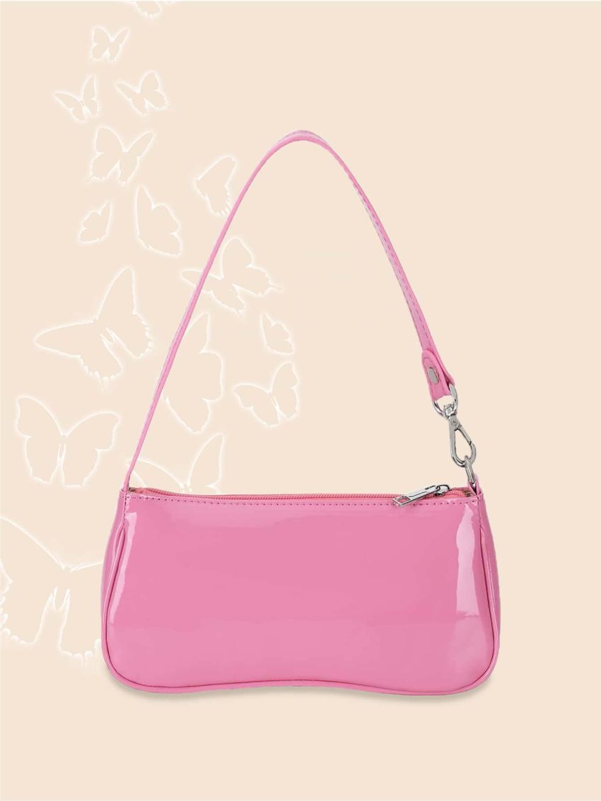 Artificial Patent Leather Baguette Bag