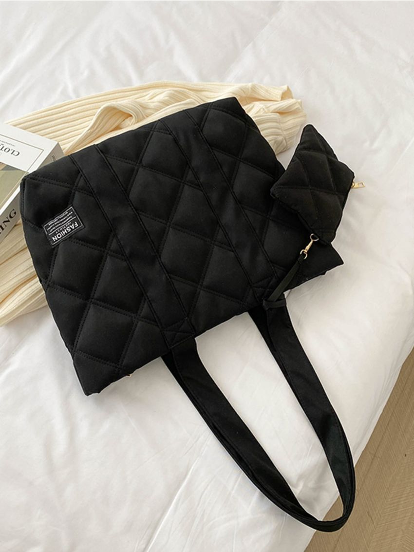 Letter Graphic Shoulder Tote Bag With Purse