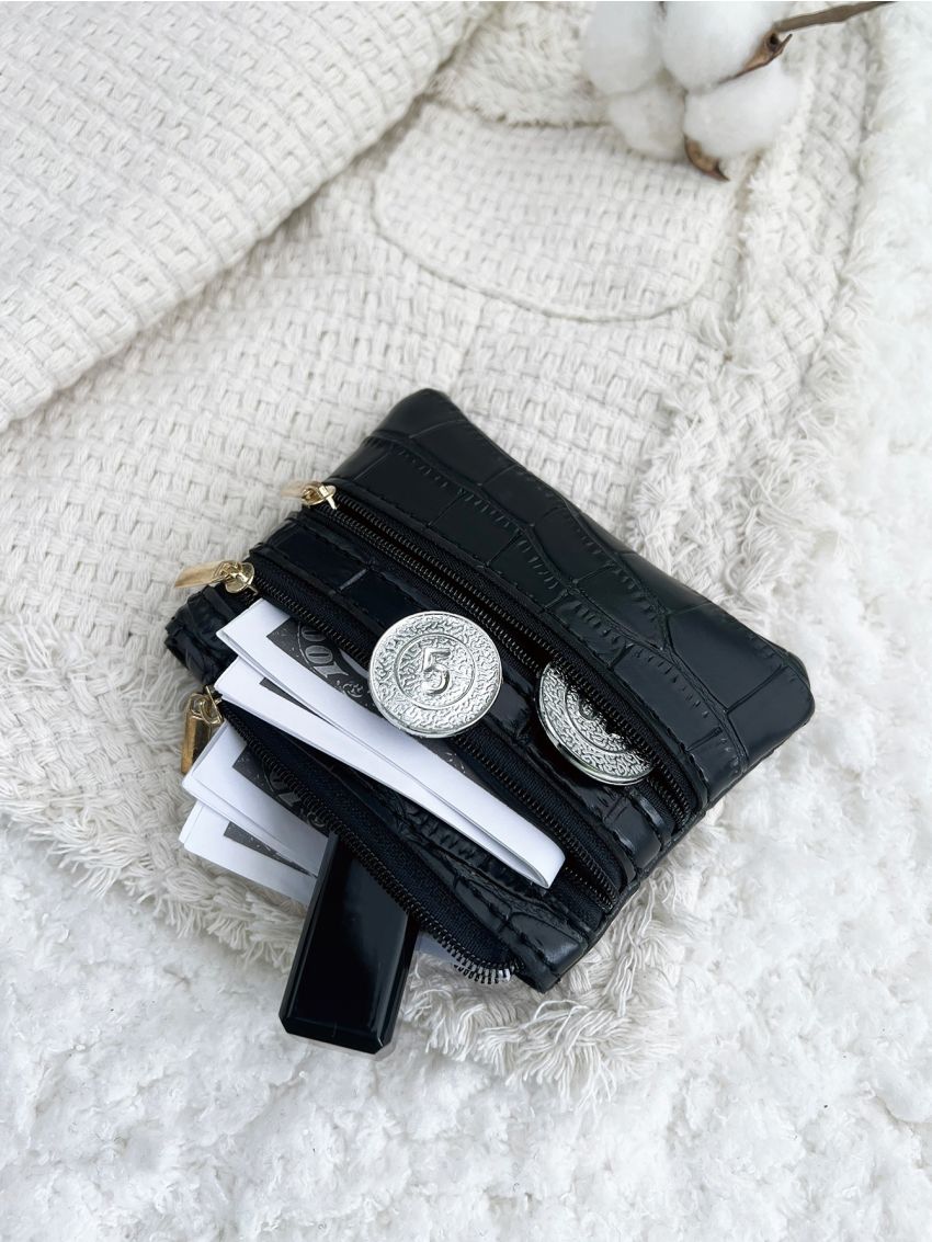 Crocodile Embossed Double Zip Coin Purse