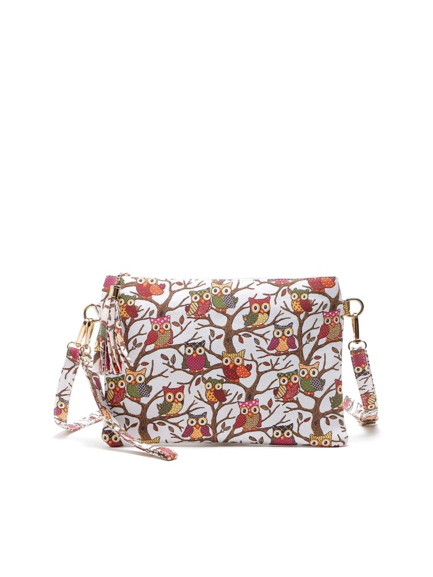 Owl Graphic Tassel Decor Square Bag