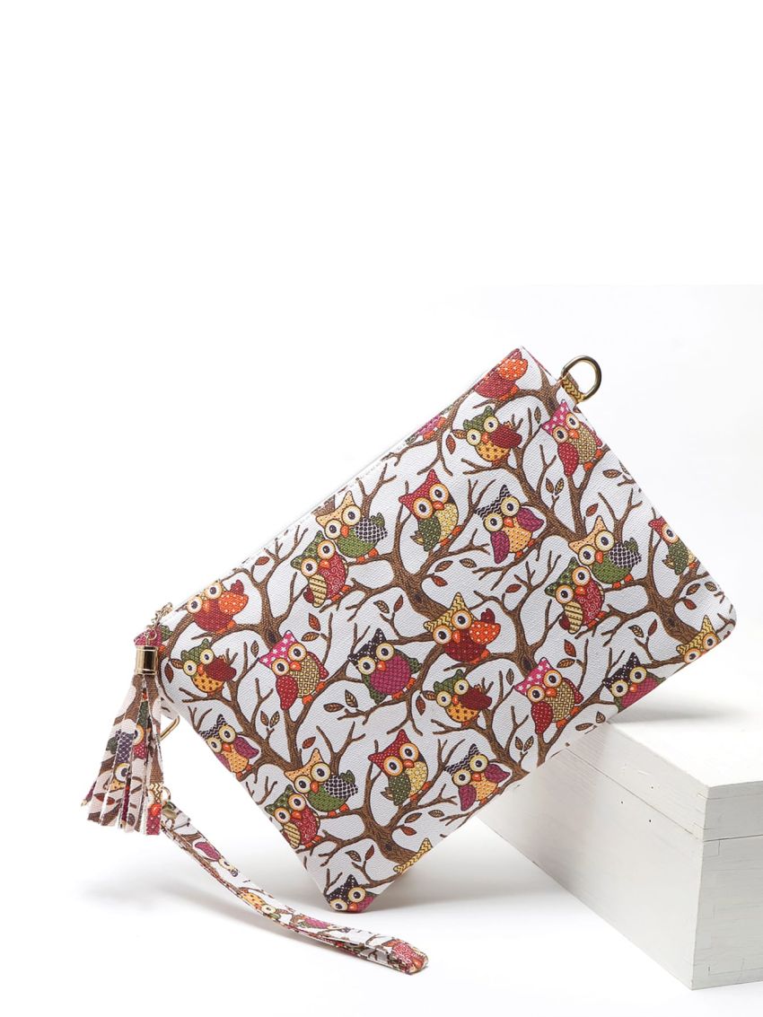 Owl Graphic Tassel Decor Square Bag