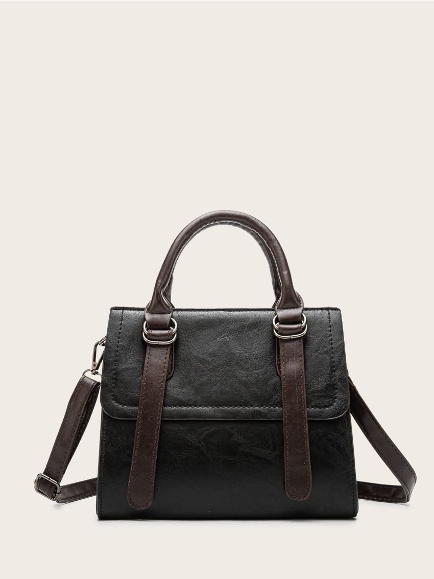 Two Tone Flap Buckle Square Bag