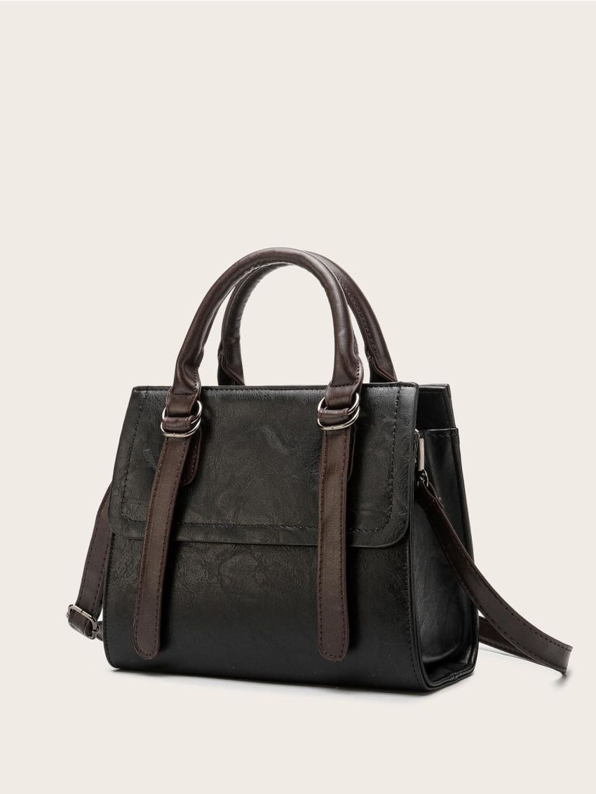 Two Tone Flap Buckle Square Bag