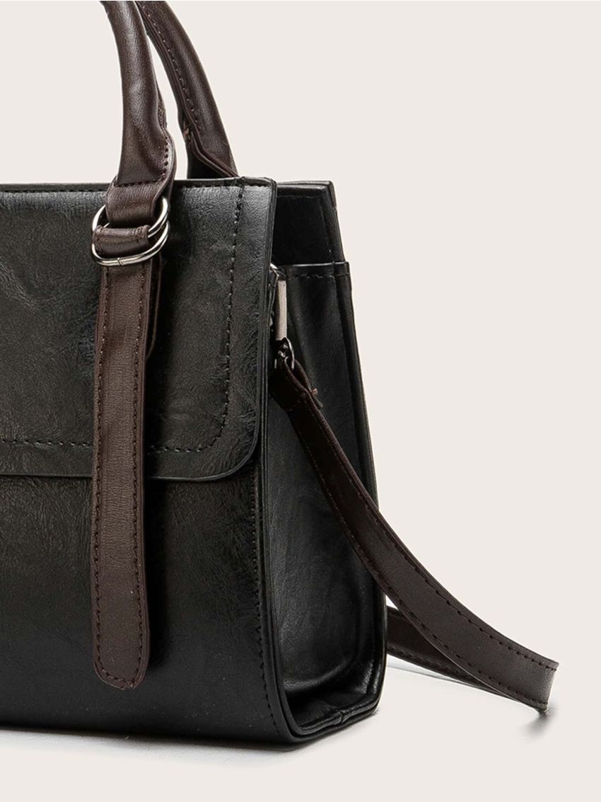 Two Tone Flap Buckle Square Bag