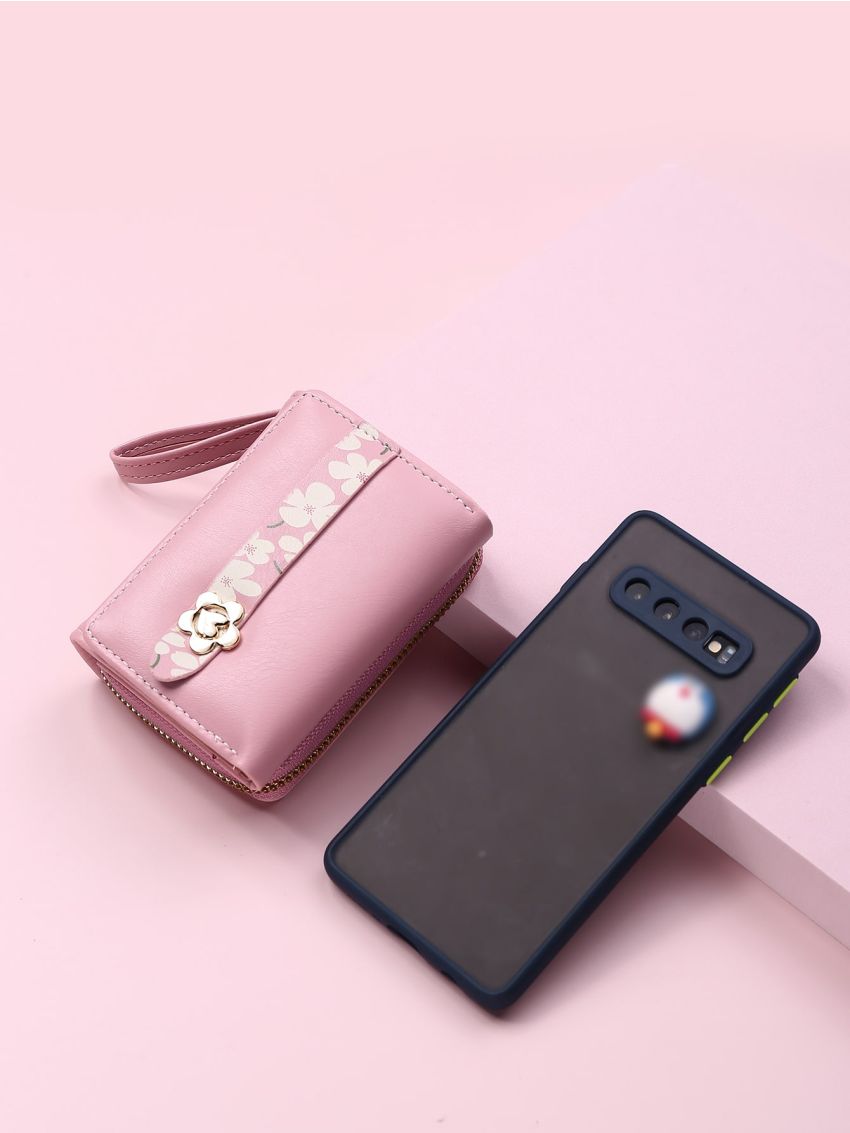 Metal Decor Floral Graphic Small Wallet