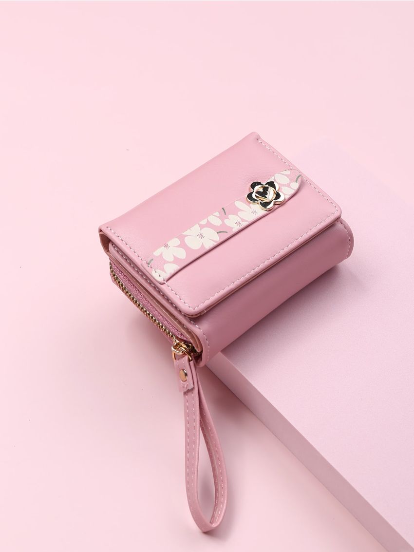 Metal Decor Floral Graphic Small Wallet