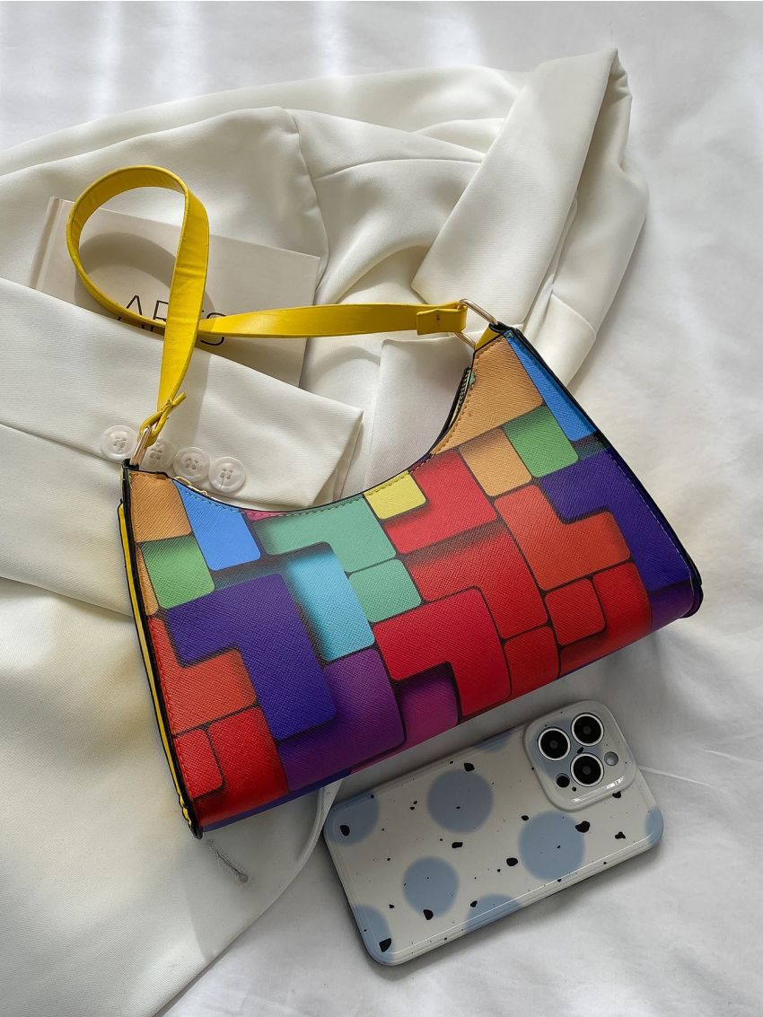 Colorblock Geo Graphic Baguette Bag