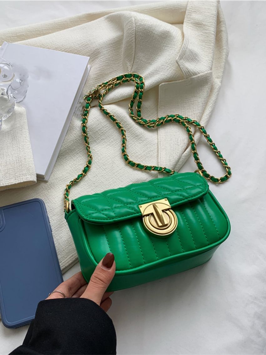 Mini Quilted Metal Lock Flap Chain Square Bag