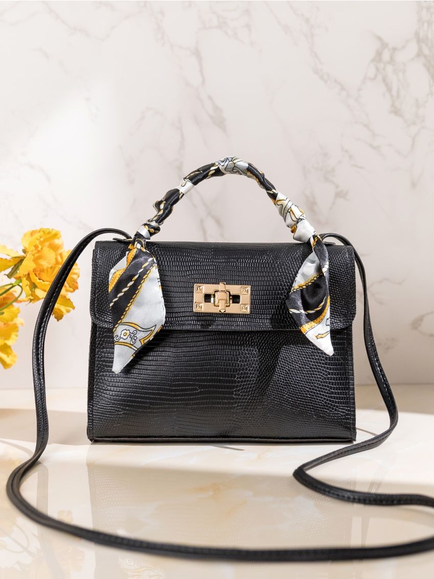 Mini Crocodile Embossed Scarf Decor Square Bag