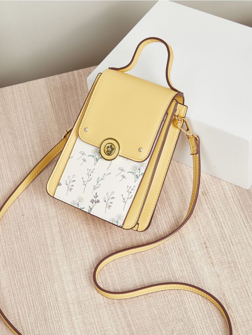 Floral Graphic Metal Detail Phone Wallet