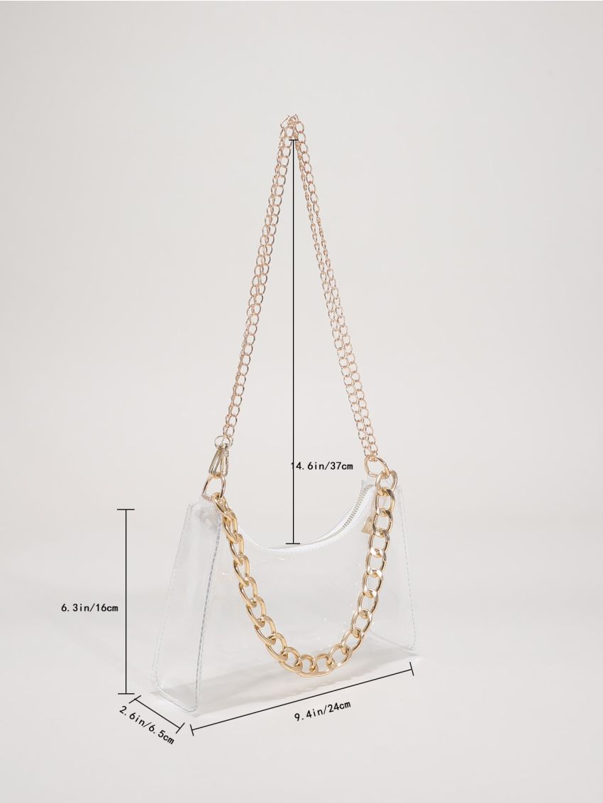 Chain Decor Clear Square Bag