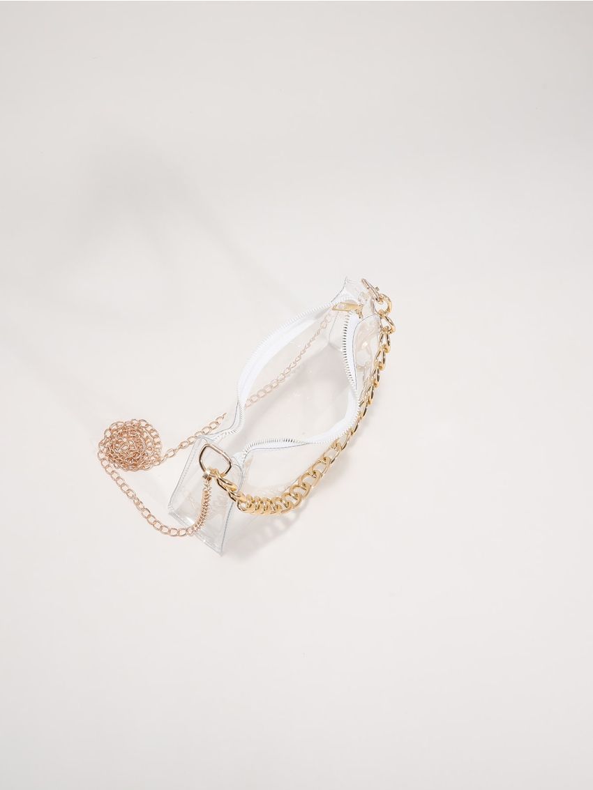 Chain Decor Clear Square Bag