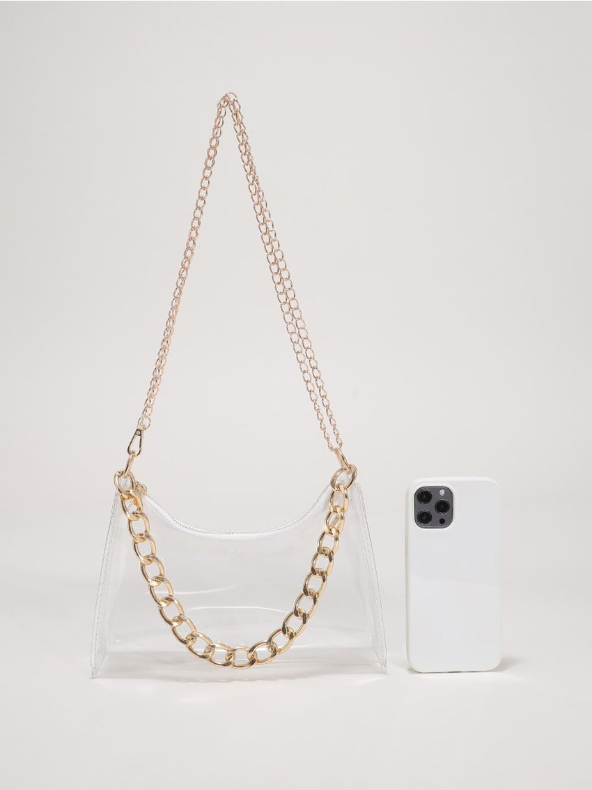 Chain Decor Clear Square Bag