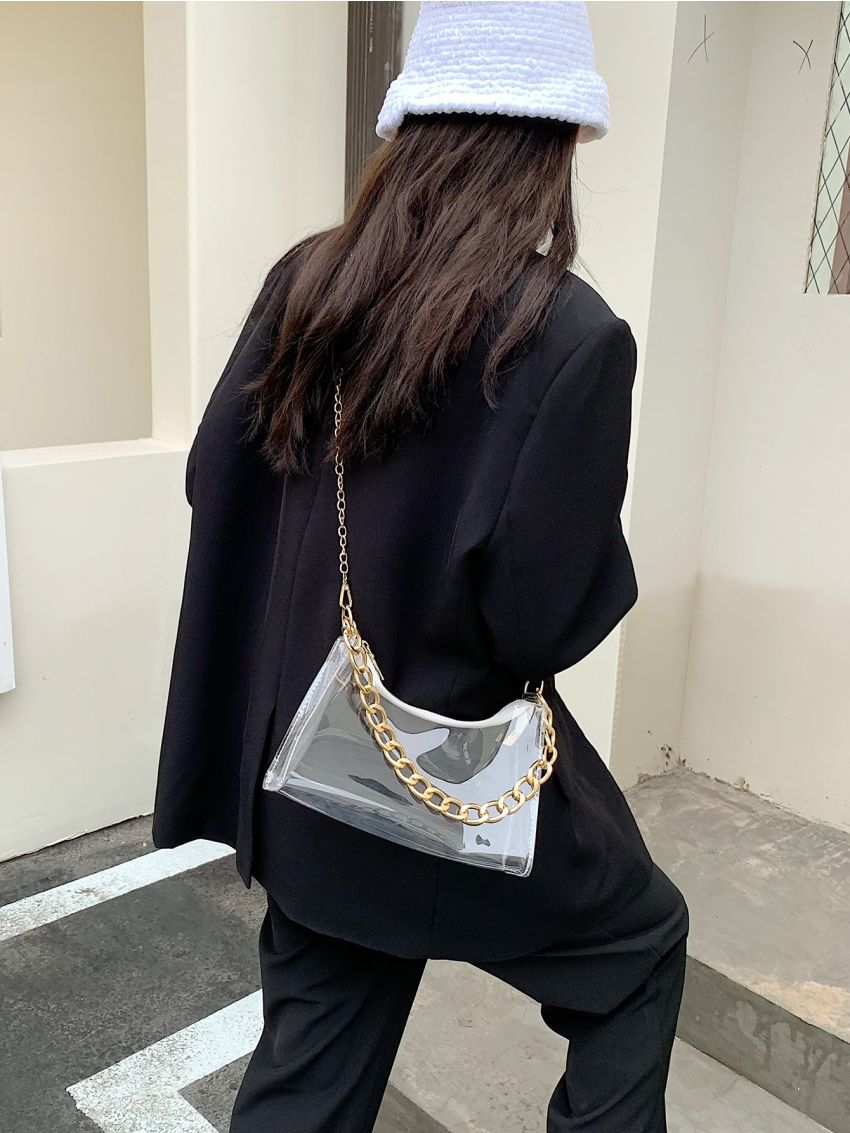Chain Decor Clear Square Bag